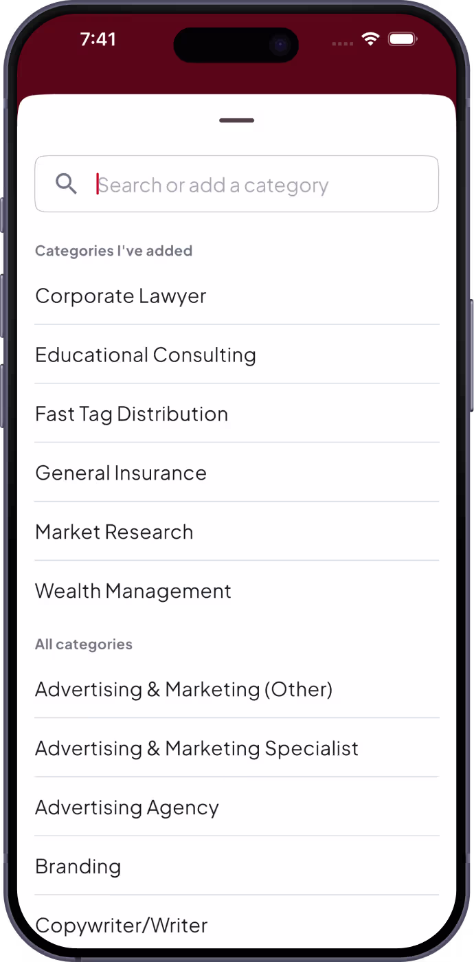 Business Categories in the Spinnect™ app