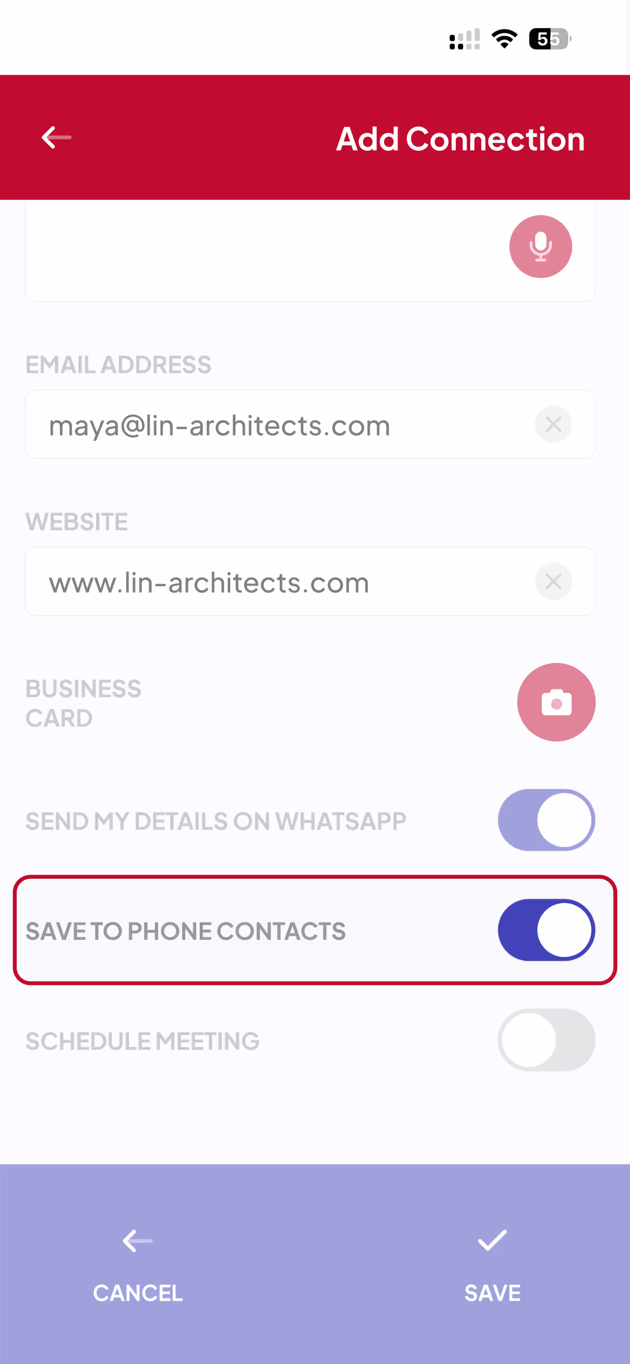 Phone Contact in the Spinnect app